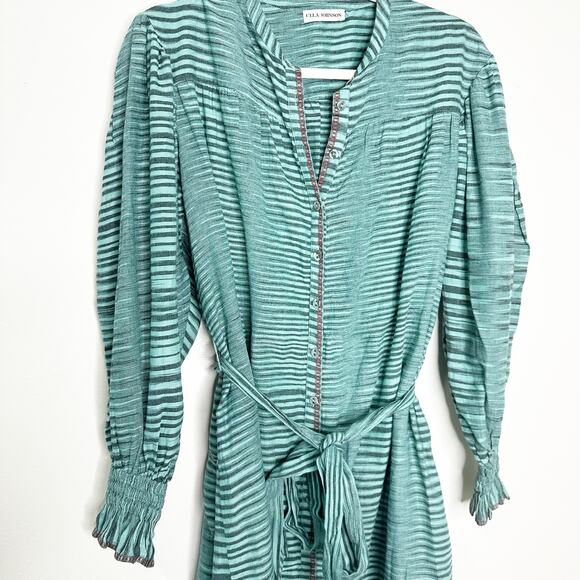 Ulla Johnson Womens Dress Fiora Ruffle Midi Poplin Allover Print Green Size 2 - Picture 3 of 10